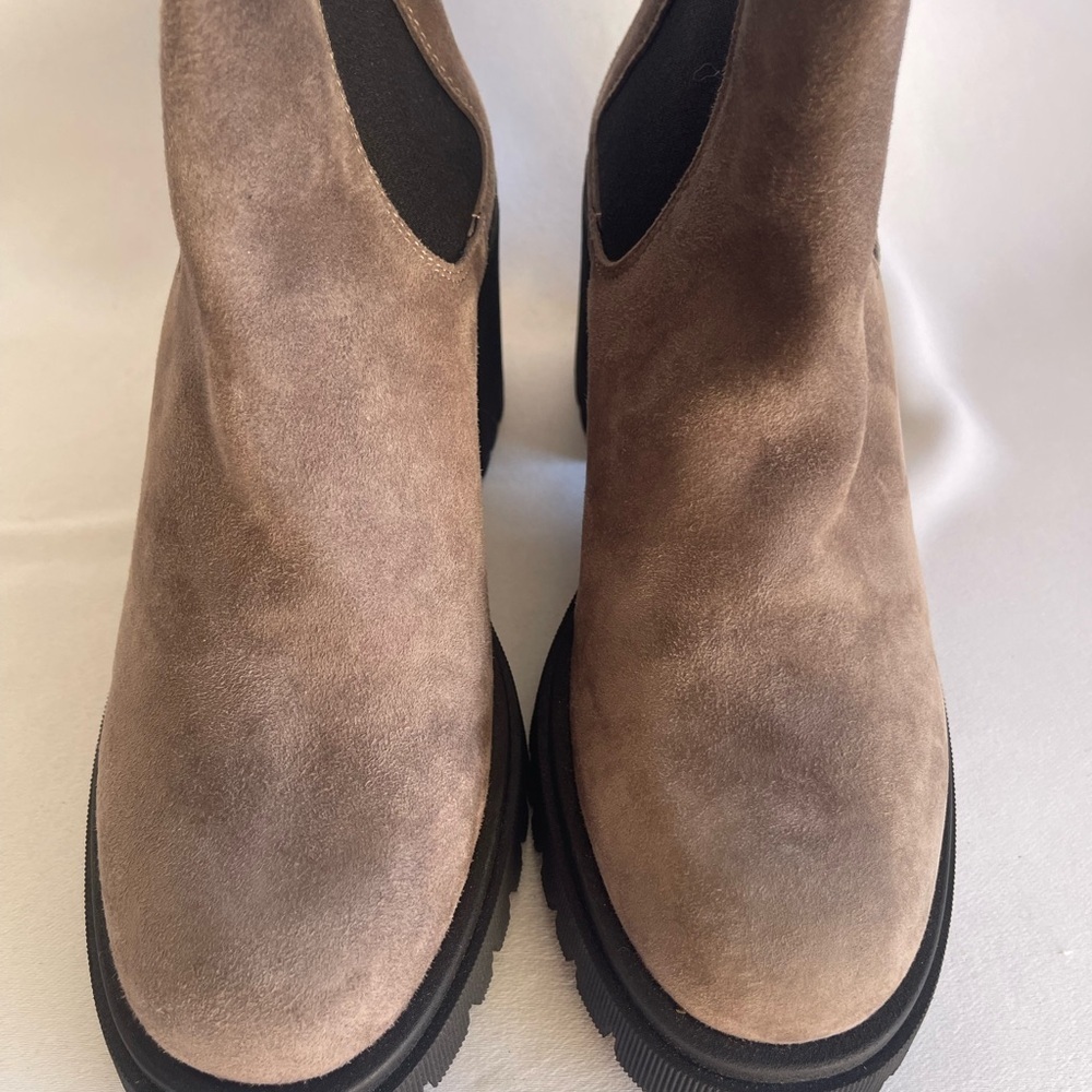 Women's Taupe Suede Chunky Chelsea Heeled Boots - Picture 12 of 13